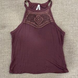Mudd Burgundy Crochet Detail Tank Top